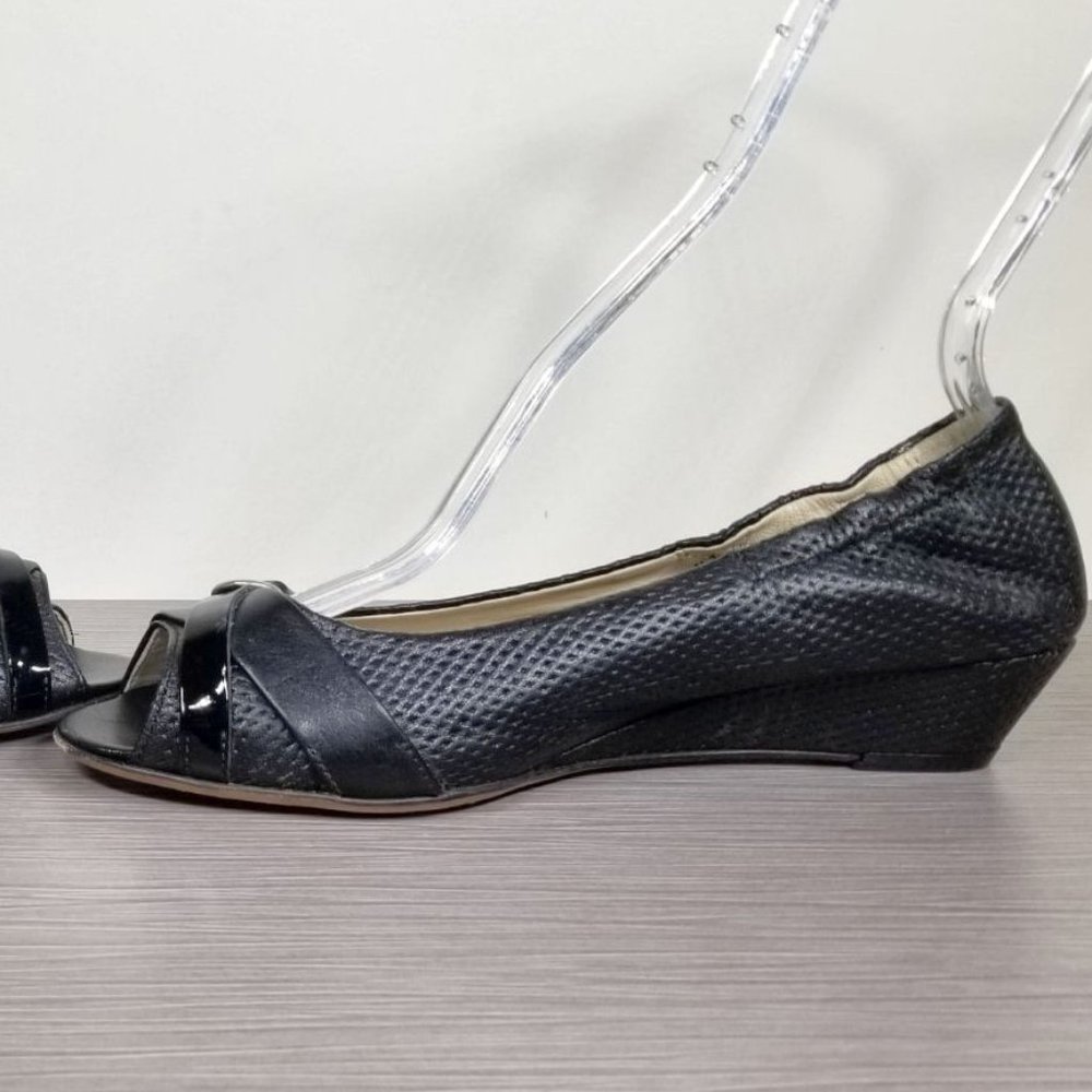 AGL Peep Toe Wedge Pump, Black Perforated Leather, Womens Size 7.5 US / 37.5 - Picture 6 of 12